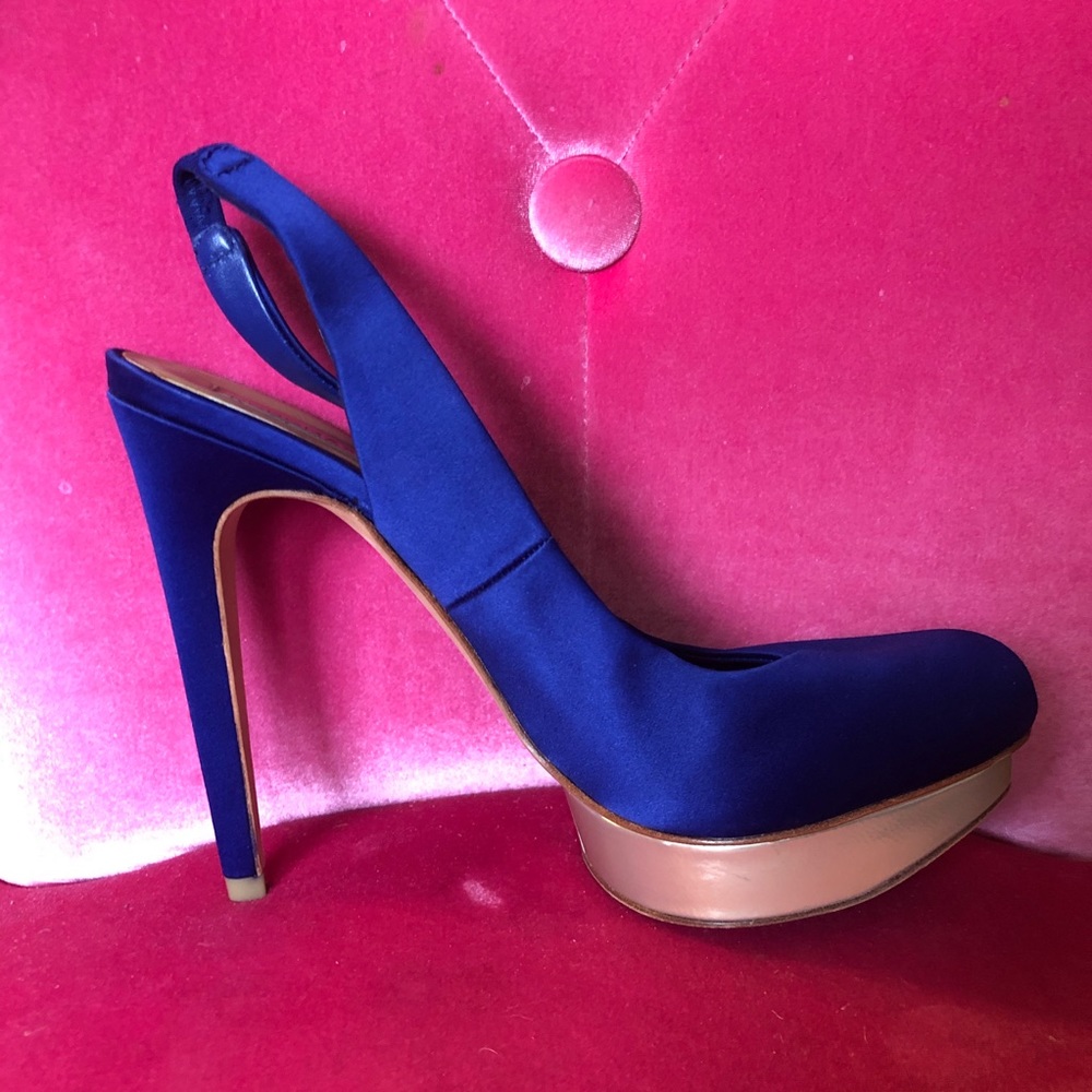 Blue Satin BCBG Max Azaria 5in slingback Heels BBC